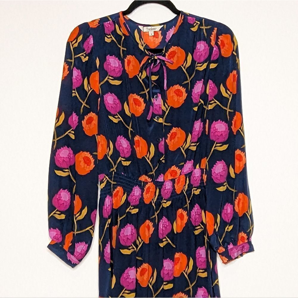 Tucker Juliette Dress Midnight Passion Flower in Silk Crepe de Chine Midi